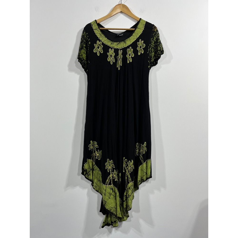 Sakkas Embroidered Batik Handkerchief Hem Dress Womens OS Lagenlook Boho Layered